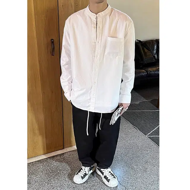 徐百货 美式潮牌简约休闲百搭圆领潮流宽松纯棉韩版时尚长袖上衣衬衫 男女同款