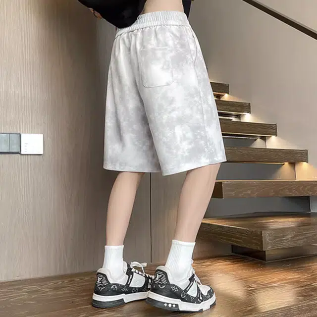 徐百货 美式扎染宽松直筒字母纯色高街百搭运动裤子潮牌高级感潮流五分脏脏裤休闲短裤 男女同款