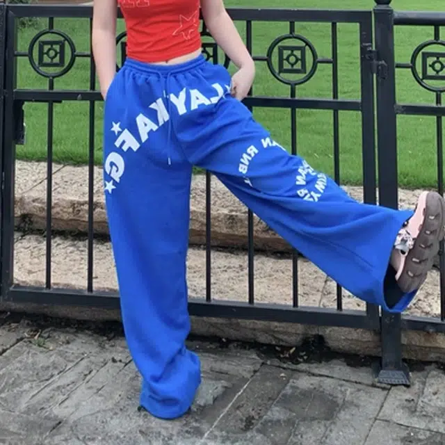 徐百货 美式潮牌嘻哈字母印花阔腿拖地长裤廓形垂坠感卫裤宽松舒适潮流百搭针织运动裤 男女同款