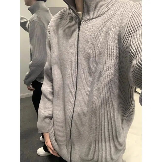 徐百货 美式复古立领拉链开衫慵懒风线衣高级感潮流百搭宽松舒适长袖毛衣 男女同款