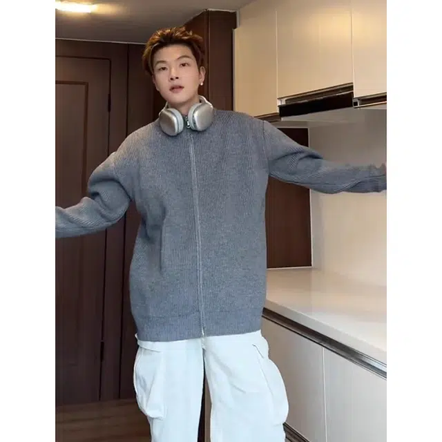 徐百货 美式双拉链开衫立领慵懒风氛围感复古卫衣外套潮流百搭宽松舒适毛衣 男女同款