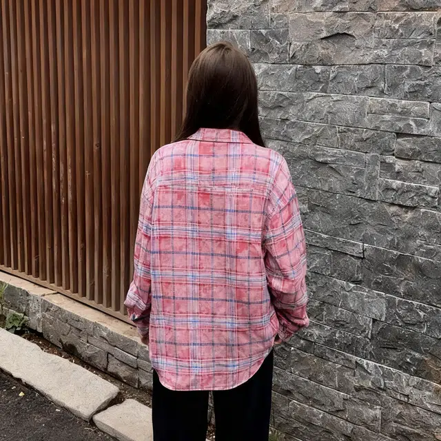 徐百货 美式扎染苹果刺绣格子衬衣潮牌情侣长袖上衣通勤休闲外套宽松舒适衬衫 男女同款