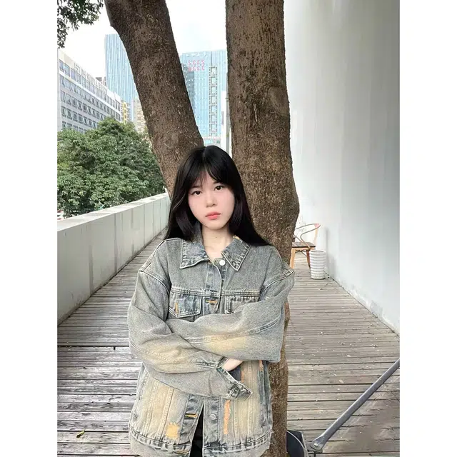 徐百货 美式破洞春秋潮牌痞帅高级感夹克美式复古潮流炸街长袖牛仔外套 男女同款