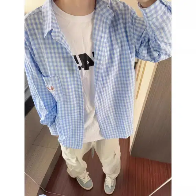 徐百货 美式腊肠狗刺绣格子防晒复古格纹衬衣高级感青少年外套潮流百搭宽松舒适衬衫 男女同款