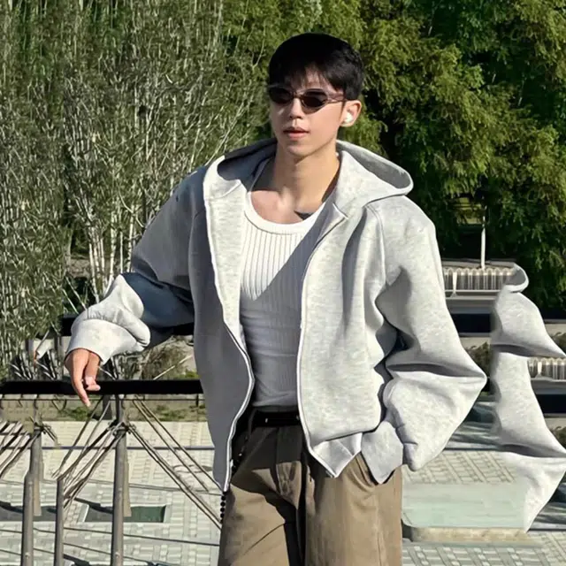 徐百货 纯色连帽开衫重磅美式慵懒百搭双拉链外套潮卫衣 男女同款