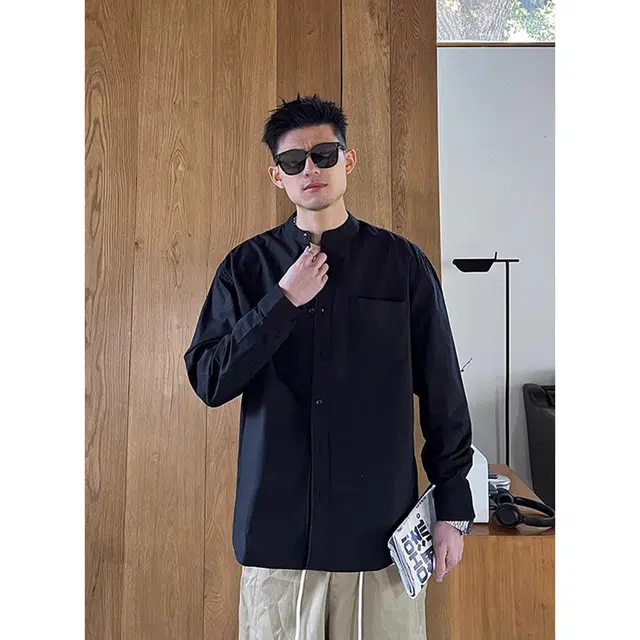 徐百货 美式潮牌简约休闲百搭圆领潮流宽松纯棉韩版时尚长袖上衣衬衫 男女同款