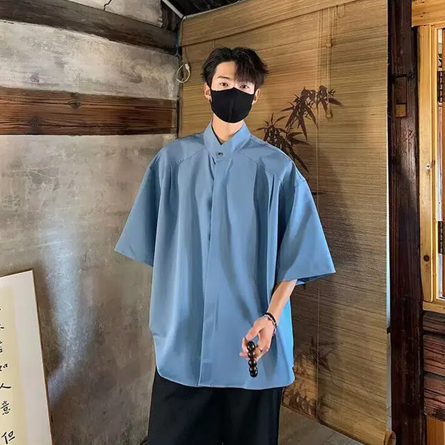 徐百货 新中式立领个性设计感痞帅青年短袖衬衫 男女同款