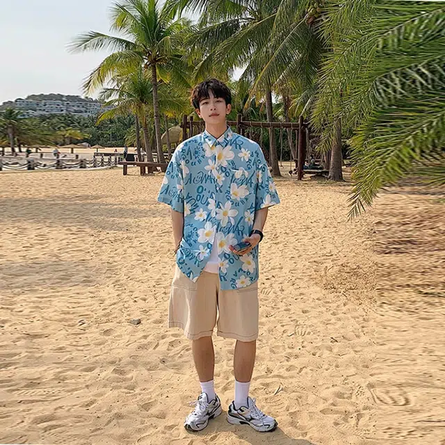 徐百货 薄款透气夏威夷沙滩衬衣痞帅大码宽松外套潮流百搭短袖衬衫 男女同款
