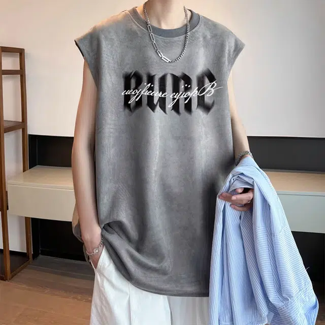 徐百货 美式重磅麂皮绒坎肩夏季潮流潮牌痞帅上衣服宽松大码无袖背心 男女同款