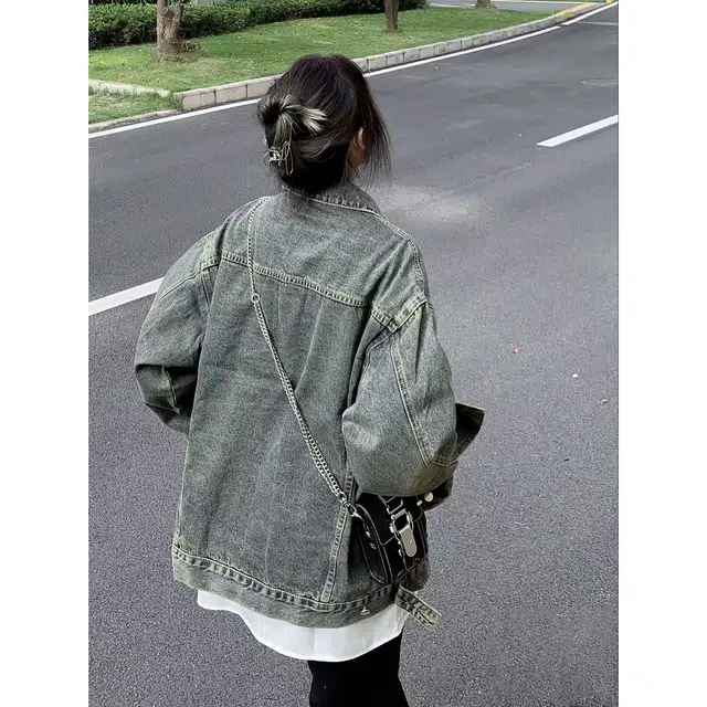 徐百货 美式水洗磨破春秋季复古做旧上衣高街痞帅夹克长袖牛仔外套 男女同款