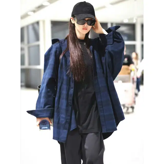 虫小绿 美式复古磨毛格子长袖设计感宽松百搭舒适透气潮流单品衬衫 男女同款