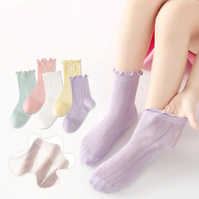 棉武器 花边儿童袜子女宝宝孩童防臭袜子春秋夏季网眼透气吸汗中筒袜