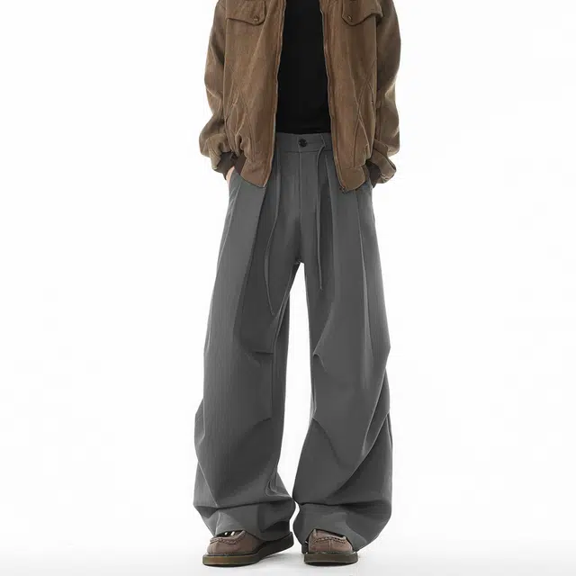 艾梵斯贝 美式复古潮流褶皱边西装裤老钱风慵懒感简约设计款无性别日常通勤百搭宽松舒适垂感时尚高街风高级感休闲裤 男女同款