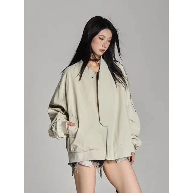 艾梵斯贝 美式复古潮流图像字母印花镰刀袖小众设计款高级感无性别主义潮酷高街风时尚简约百搭日常宽松休闲夹克 男女同款