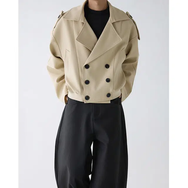 艾梵斯贝 美式复古潮流经典简约设计双排扣翻领时尚日常通勤百搭休闲商务高级感短风衣 男女同款