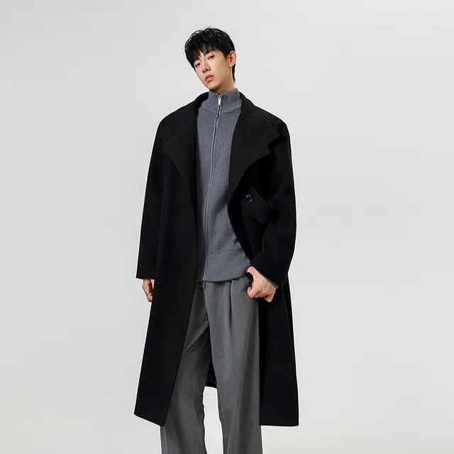 艾梵斯贝 美式复古潮流毛呢中长款经典简约设计款轻奢高级感英伦风无性别日常通勤百搭宽松休闲时尚商务气质情侣款大衣 男女同款