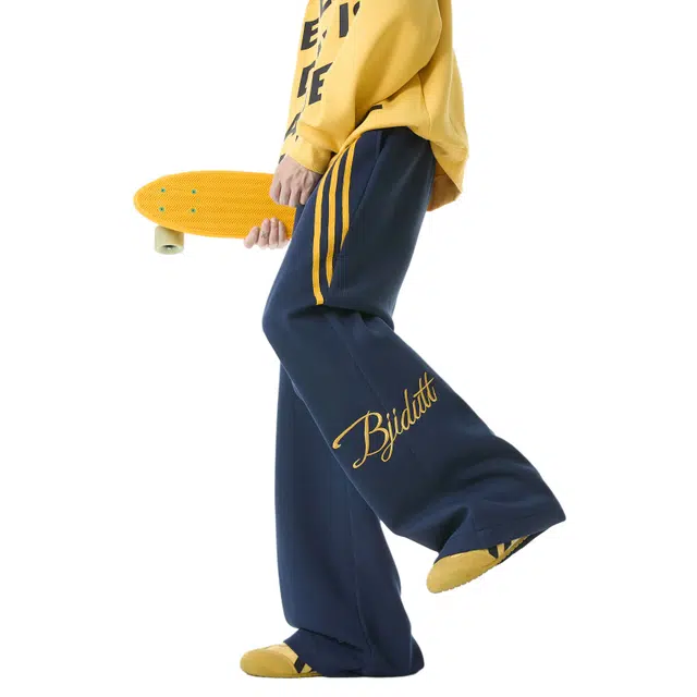 艾梵斯贝 美式复古潮流运动条纹拼接字母刺绣撞色简约设计感无性别主义潮酷高街风日常通勤百搭个性街舞宽松直筒休闲裤 男女同款