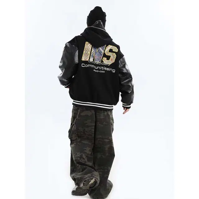 艾梵斯贝 美式复古潮流字母贴布刺绣重工小众设计款无性别日常通勤百搭宽松休闲时尚高级感潮酷学院风棒球服情侣款夹克 男女同款