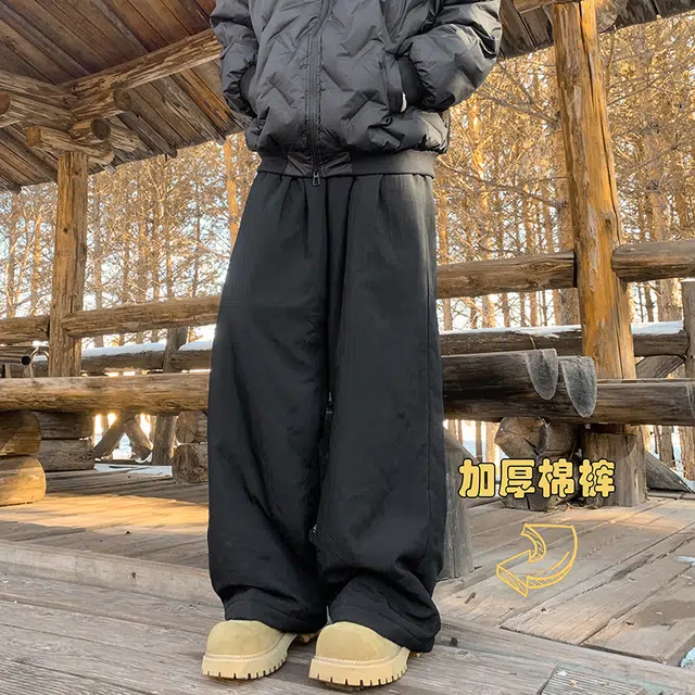 艾梵斯贝 美式复古潮流简约经典纯色锦涤邹面料加厚棉裤高级感品质日常通勤百搭宽松时尚阔腿亲肤舒适情侣款休闲裤 男女同款