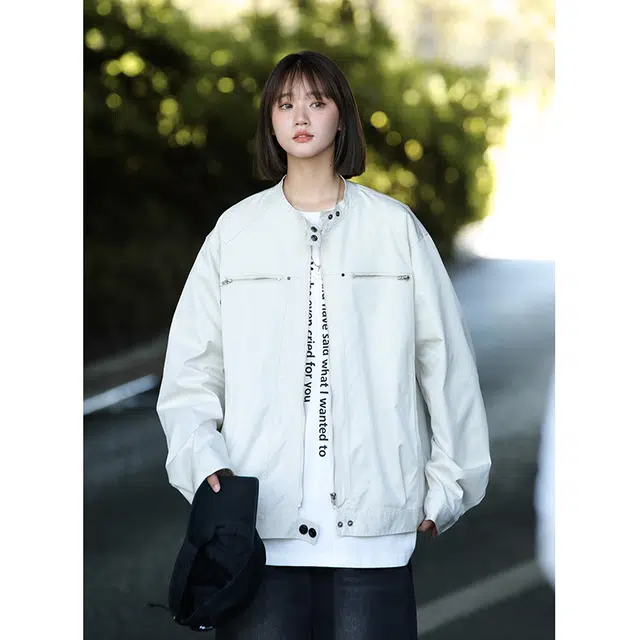 艾梵斯贝 美式复古潮流拼接拉链简约设计款无性别日常通勤百搭高街风宽松休闲时尚高级感个性街头潮酷短款夹克 男女同款