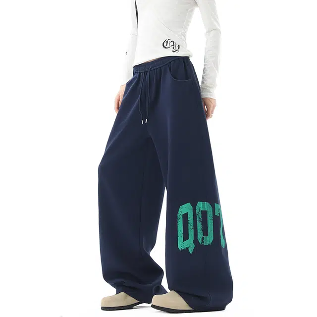 艾梵斯贝 美式复古潮流高级感字母印花无性别主义潮酷简约设计日常百搭街舞学院嘻哈街头宽松直筒拖地休闲裤 男女同款