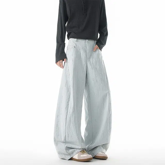 艾梵斯贝 美式复古潮流割洞提花重工水洗小众设计款韩版无性别日常通勤百搭个性时尚街头宽松休闲直筒街舞牛仔裤 男女同款