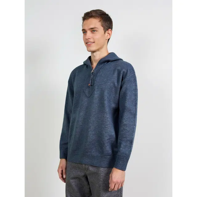 艾梵斯贝 美式复古潮流拉链领简约设计感高端轻奢小众纯色日常通勤百搭宽松休闲商务成熟质感连帽高级感毛衣 男款