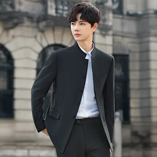 艾梵斯贝 高品质新中式简约设计款中山装正装轻奢高端高级感日常通勤百搭休闲商务行政干部修身西装 男款