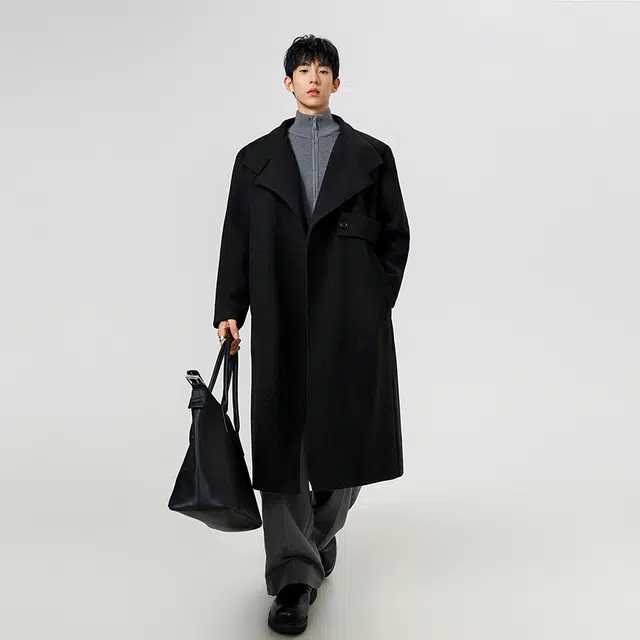 艾梵斯贝 美式复古潮流毛呢中长款经典简约设计款轻奢高级感英伦风无性别日常通勤百搭宽松休闲时尚商务气质情侣款大衣 男女同款