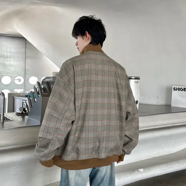 艾梵斯贝 美式复古潮流立领威尔士亲王格翻领拼接设计款无性别日常休闲时尚百搭高级感潮牌情侣款夹克 男女同款