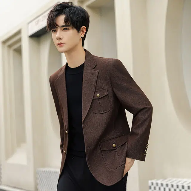 艾梵斯贝 高品质轻奢简约设计款平驳领干练职业正装通勤风气质款商务大气休闲时尚高级感西服西装 男款