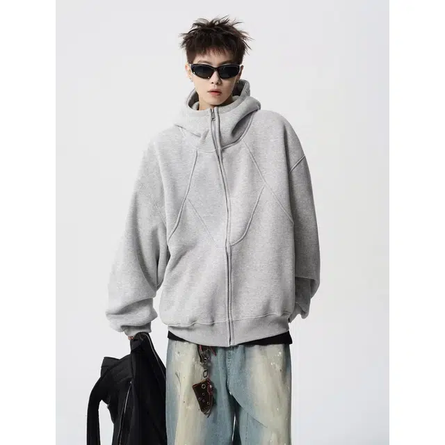 艾梵斯贝 美式复古潮流重磅解构设计感拼接高街潮牌休闲运动日常通勤百搭开衫外套连帽卫衣 男女同款