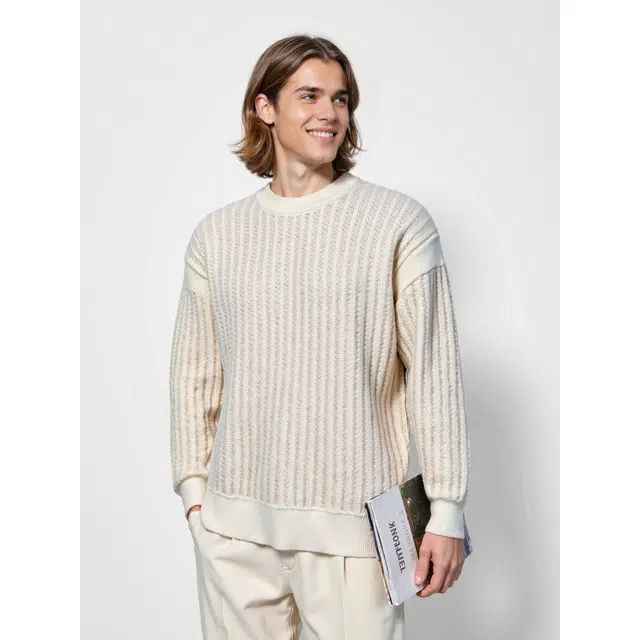 艾梵斯贝 高端轻奢复古潮流竖条纹简约风日常通勤百搭宽松休闲时尚商务高级感法式慵懒风学院内搭圆领毛衣 男款