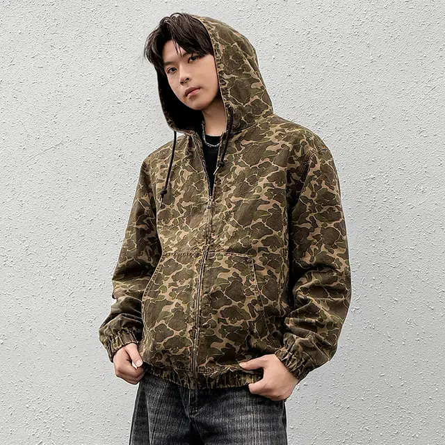 艾梵斯贝 美式复古潮流迷彩大口袋工装连帽小众设计款日常通勤百搭宽松休闲时尚高街风潮酷个性街头开衫情侣款卫衣 男女同款