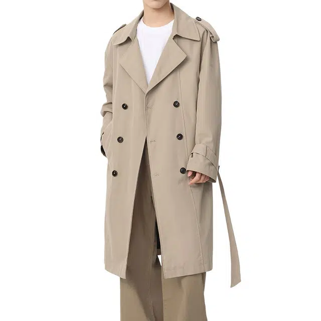 艾梵斯贝 美式复古英伦风经典简约设计款韩版排扣带腰带高级感无性别日常通勤百搭宽松休闲商务时尚高品质中长款风衣 男女同款