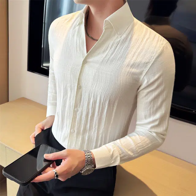 艾梵斯贝 轻奢高级感意式亚麻英伦风轻薄透气衬衣休闲商务百搭帅气成熟修身日常通勤正装长袖衬衫 男款