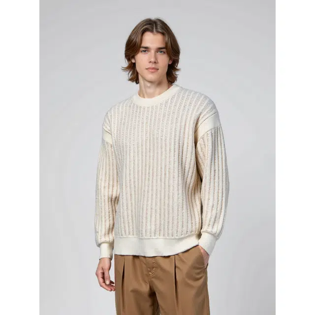 艾梵斯贝 高端轻奢复古潮流竖条纹简约风日常通勤百搭宽松休闲时尚商务高级感法式慵懒风学院内搭圆领毛衣 男款