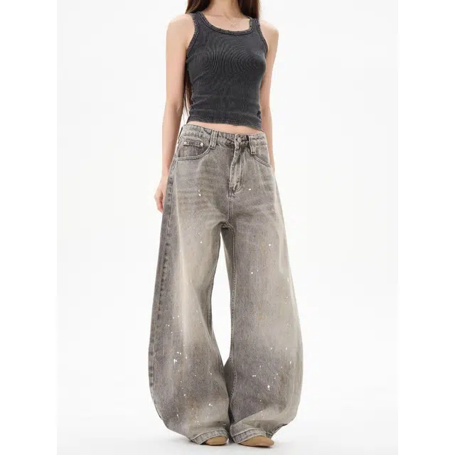 艾梵斯贝 美式复古潮流水洗灰做旧小众设计款无性别日常通勤百搭高级感宽松休闲高街风潮酷个性街头街舞弯刀牛仔裤 男女同款