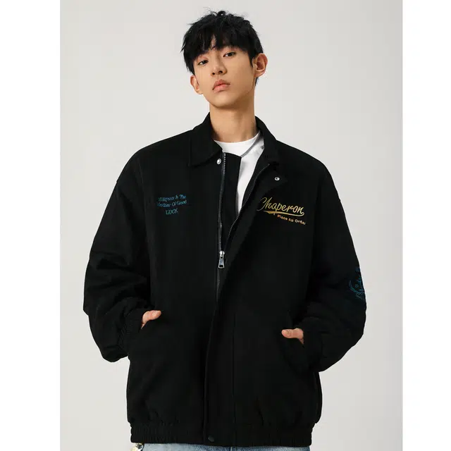 艾梵斯贝 美式复古潮流麂皮绒刺绣翻领美拉德高街风潮酷日常通勤百搭宽松休闲时尚高级感气质无性别情侣款夹克 男女同款