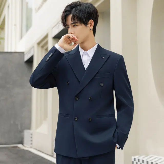 艾梵斯贝 轻奢高品质平驳领胸针点缀干练职业正装通勤风气质款商务大气休闲时尚高级感西服西装套装 男款