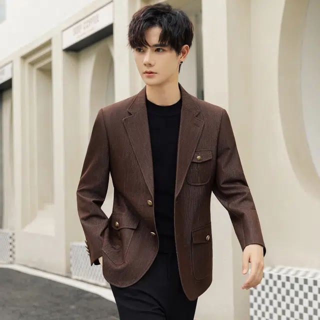 艾梵斯贝 高品质轻奢简约设计款平驳领干练职业正装通勤风气质款商务大气休闲时尚高级感西服西装 男款