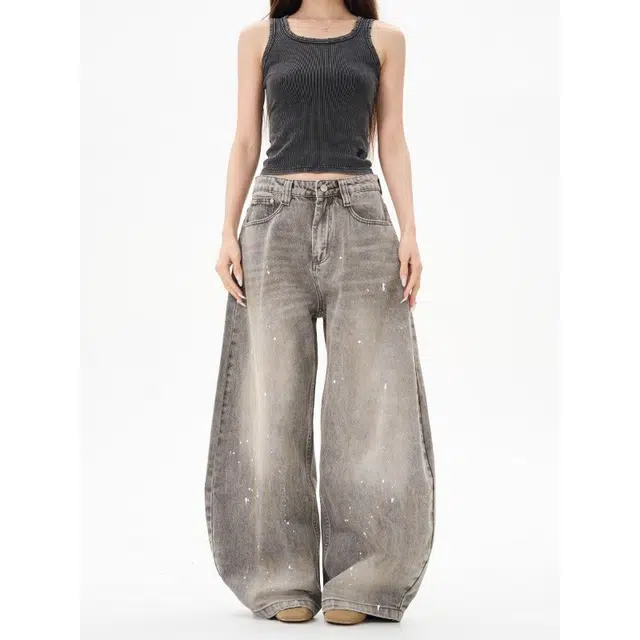 艾梵斯贝 美式复古潮流水洗灰做旧小众设计款无性别日常通勤百搭高级感宽松休闲高街风潮酷个性街头街舞弯刀牛仔裤 男女同款