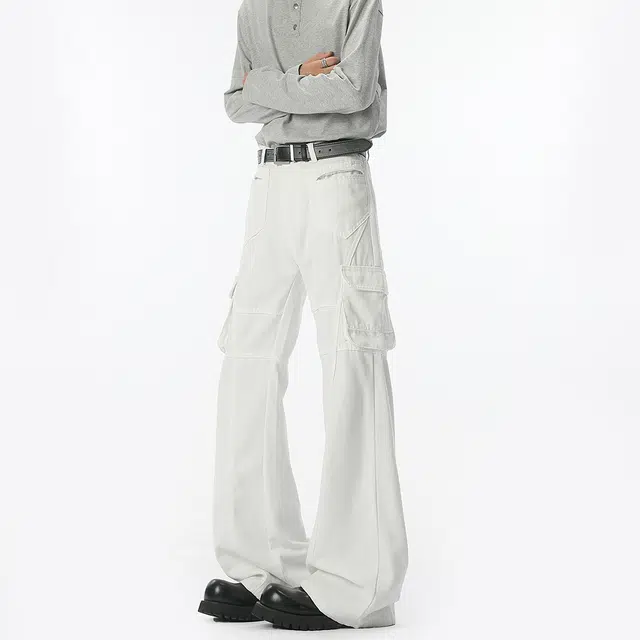 艾梵斯贝 美式复古潮流拼接解构小众设计款无性别日常通勤百搭宽松休闲时尚高级感潮酷炸街修身微喇拖地牛仔裤 男女同款