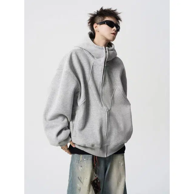 艾梵斯贝 美式复古潮流重磅解构设计感拼接高街潮牌休闲运动日常通勤百搭开衫外套连帽卫衣 男女同款