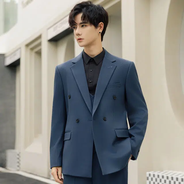 艾梵斯贝 高品质轻奢简约大气平驳领胸针点缀干练职业正装通勤风气质款商务休闲时尚高级感西服西装套装 男女同款