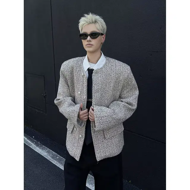 艾梵斯贝 美式复古潮流小香风开衫无领法式慵懒风小众设计感日常通勤百搭高级感宽松休闲简约时尚夹克 男女同款