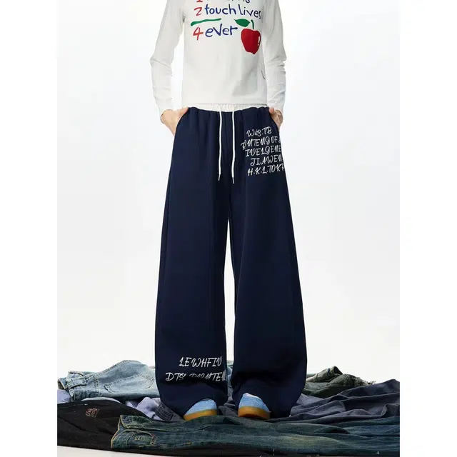 艾梵斯贝 美式复古潮流高级感字母印花撞色拼接小众设计感无性别主义潮酷街头街舞高街风日常通勤百搭宽松阔腿休闲裤 男女同款