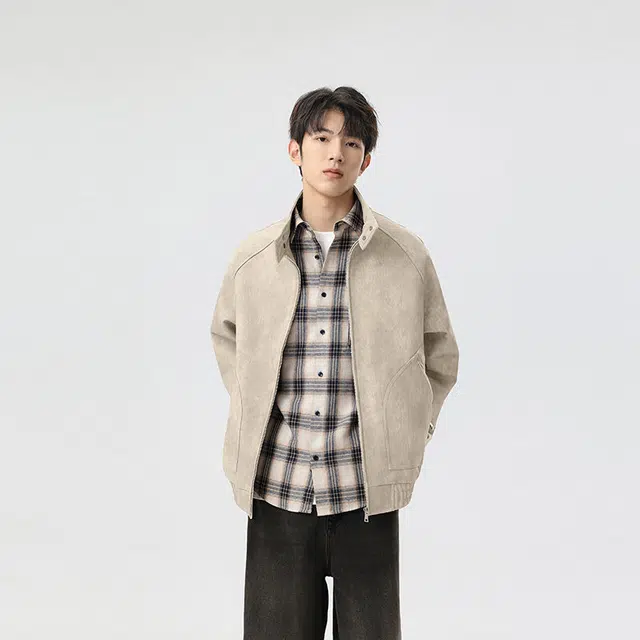 艾梵斯贝 美式复古潮流仿麂皮翻领小众设计感日常通勤百搭高级感潮酷宽松休闲时尚高街风痞帅气质夹克 男款