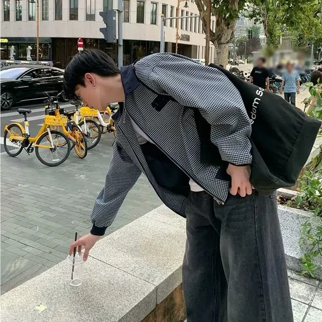 艾梵斯贝 美式复古潮流黑白千鸟格字母刺绣小众简约设计感日常通勤百搭韩风高级感潮酷宽松休闲时尚运动夹克 男款