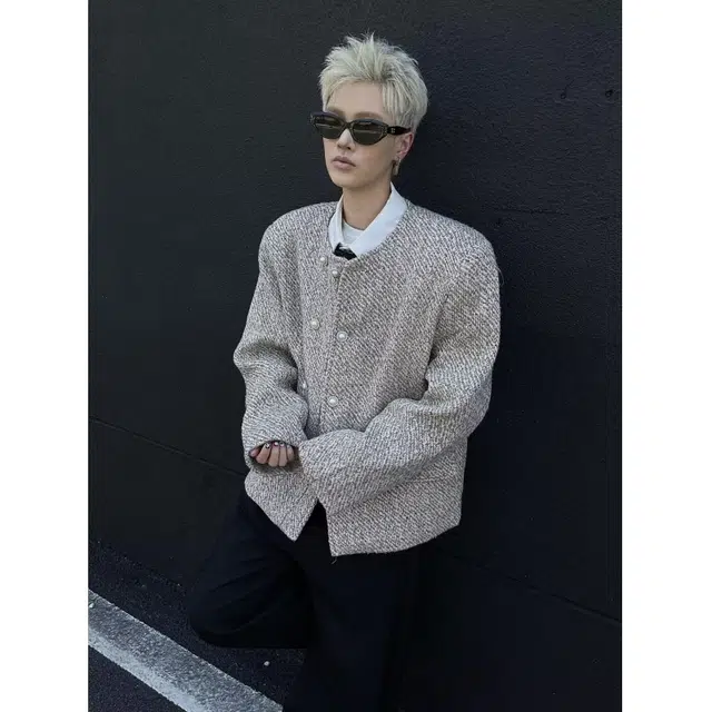 艾梵斯贝 美式复古潮流小香风开衫无领法式慵懒风小众设计感日常通勤百搭高级感宽松休闲简约时尚夹克 男女同款